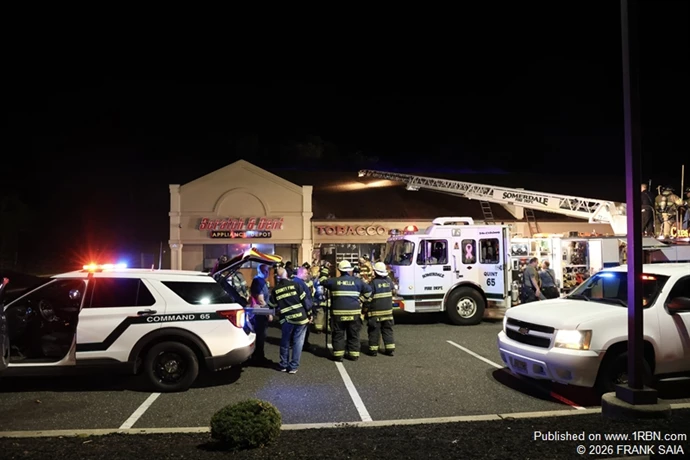 A view from the command post set up in front of the fire building at 624 White Horse Pike, Somerdale, NJ on October 8, 2026.