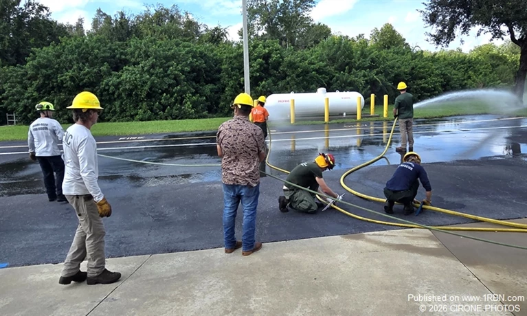 Students use hose clamps bladder bags and get to handle different hoses and nozzles.