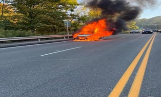 Fully Involved Vehicle Fire Extinguished at Routes 25 and 111 Intersection