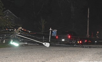 Vehicle Takes Down Pole in Shirley