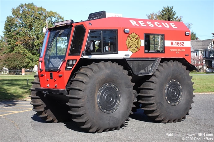 Scotch Plains Water Rescue 1662 has been placed into service. This 2026 Sherp N-1200 4WD apparatus features seven rear seats, scene lighting, front and rear portable Warn winches, and an emergency roof exit.
