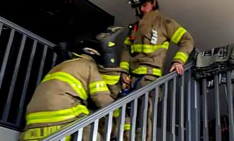 Knowlton Township Fire and Rescue reviews firefighter down and self-rescue procedures during Monday drill