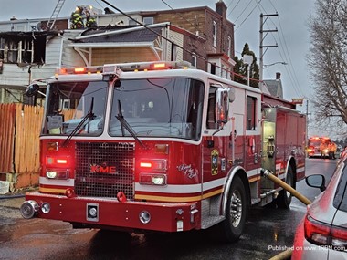 Engine 4 of the Allentown Fire Department on the scene of a dwelling fire