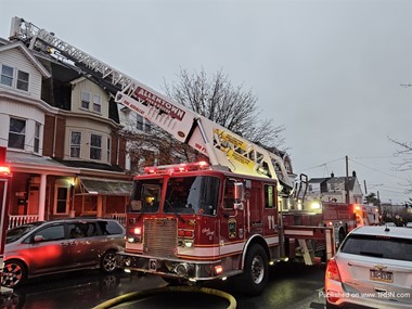Truck 1 of the Allentown Fire Department on the scene of a dwelling fire