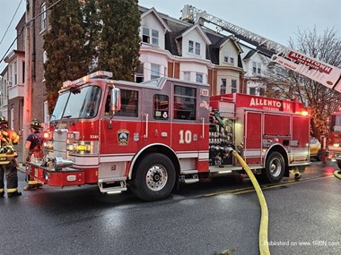 Engine 10 of the Allentown Fire Department on the scene of a dwelling fire