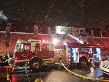 Squirt 38 of the Whitehall Fire Department on the scene of an  apartment building fire