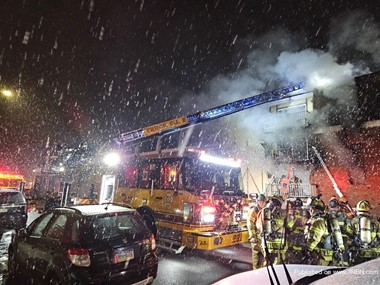 Ladder 2 of the Catasauqua Fire Department on the scene of an apartment building fire