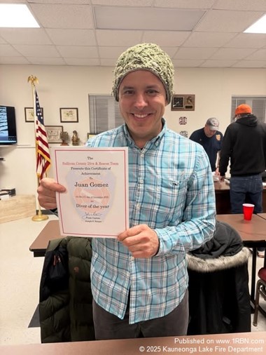 Kauneonga Lake Firefighter Named County Diver of Year