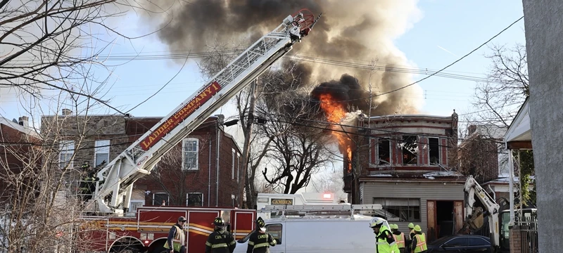 Camden Firefighters Battle Stubborn Gas Fed Fire