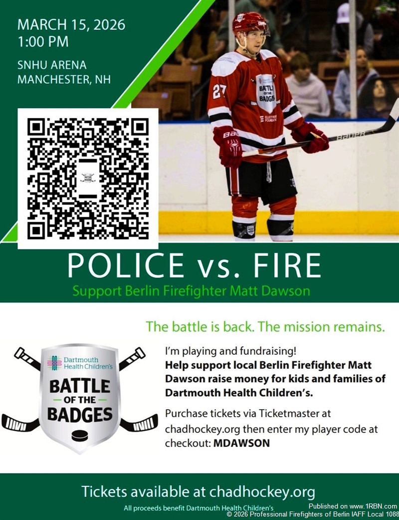 Berlin Firefighter to Compete in Battle of the Badges Hockey Fundraiser