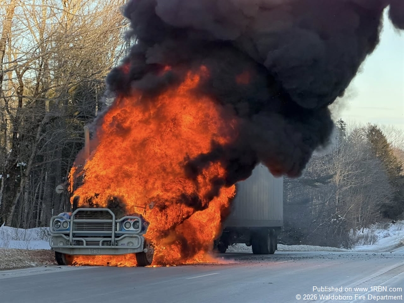 Waldoboro Fire Department Responds to Fully Involved Tractor-Trailer Fire on Route 1