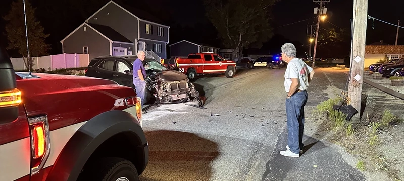 Two Car Crash Snaps Pole in Whitman
