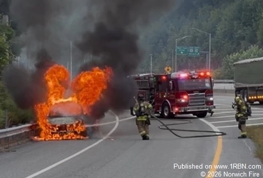 Norwich Responds to Car Fire on Highway